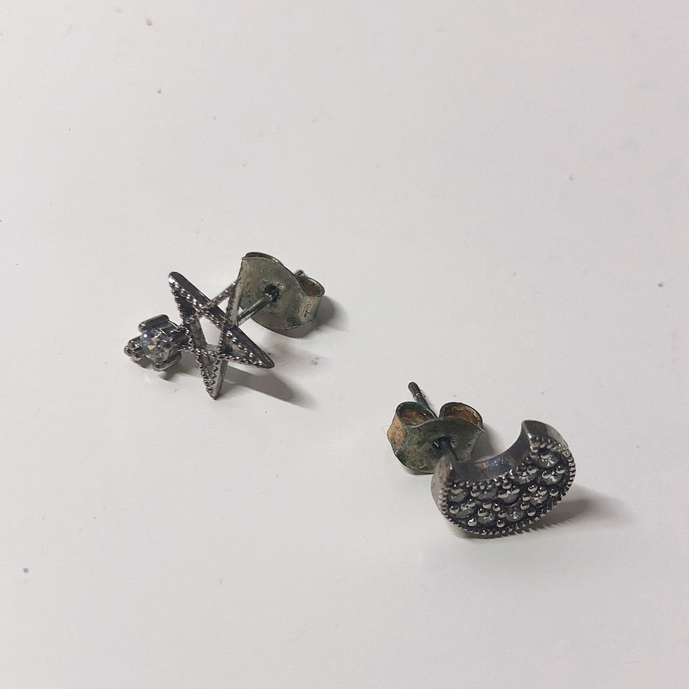 Asymmetrical moon and star earrings